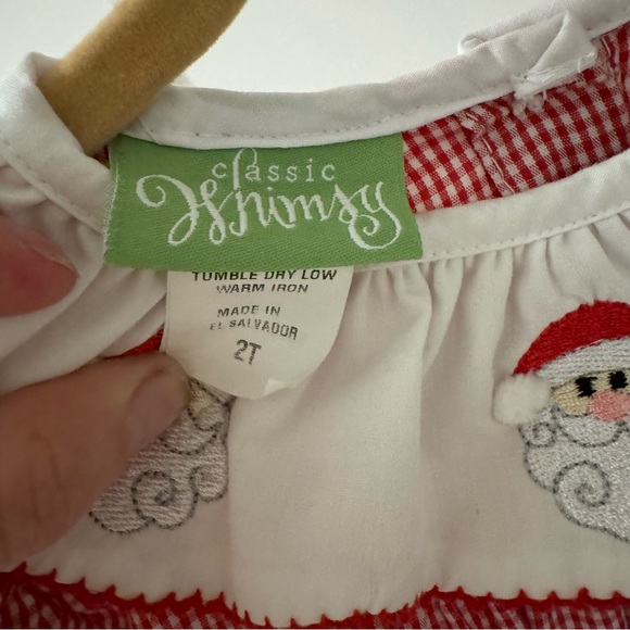 Santa Face Embriored Smocked Windowpane Dress 2T - Picture 5 of 5